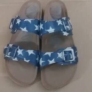 Mad Love Keava Americana Blue/White Footbed Sandals 9 Holiday Prints Casual Twee